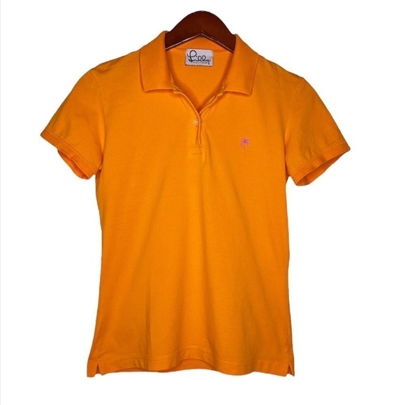 LILLY PULITZER Embroidered Palm Logo Knit Polo Shirt in Tangerine Orange - Picture 1 of 10